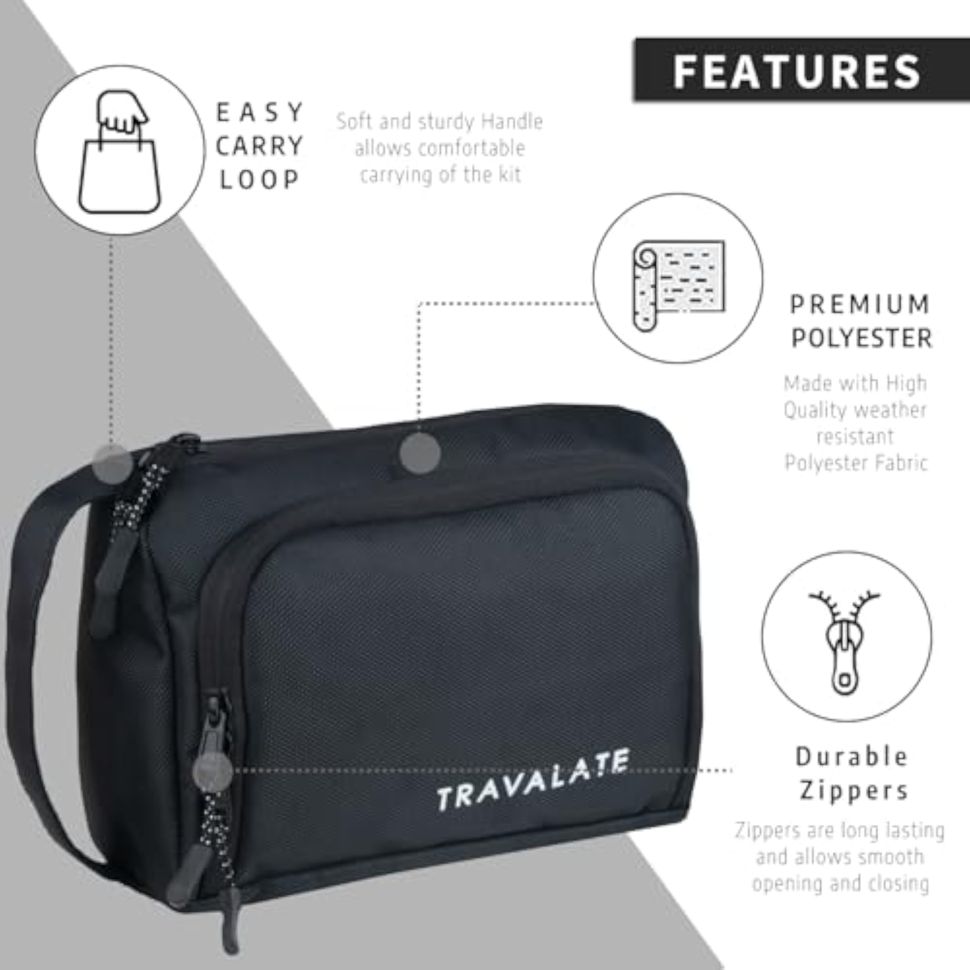Lightweight Water-Resistant Makeup Kit Bag, Black